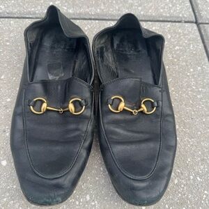 Gucci Black and Gold Horsebit Loafers